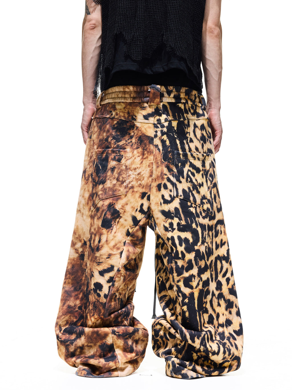 580g Asymmetric Distressed Leopard‑Print Sweatpants