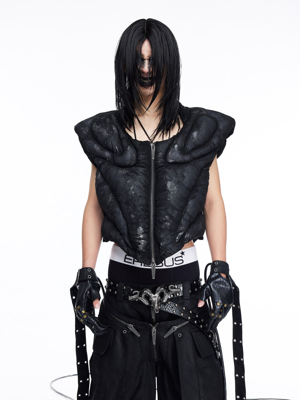 Metallic Coating Paneled 3D Puffer Vest