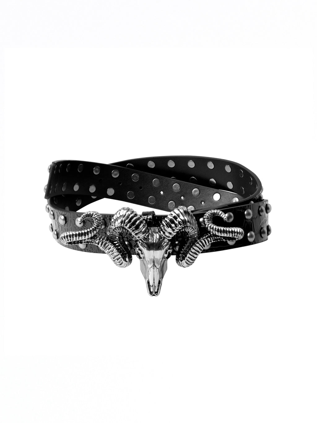 Skull‑Goat‑Head Studded Stone‑Textured Belt