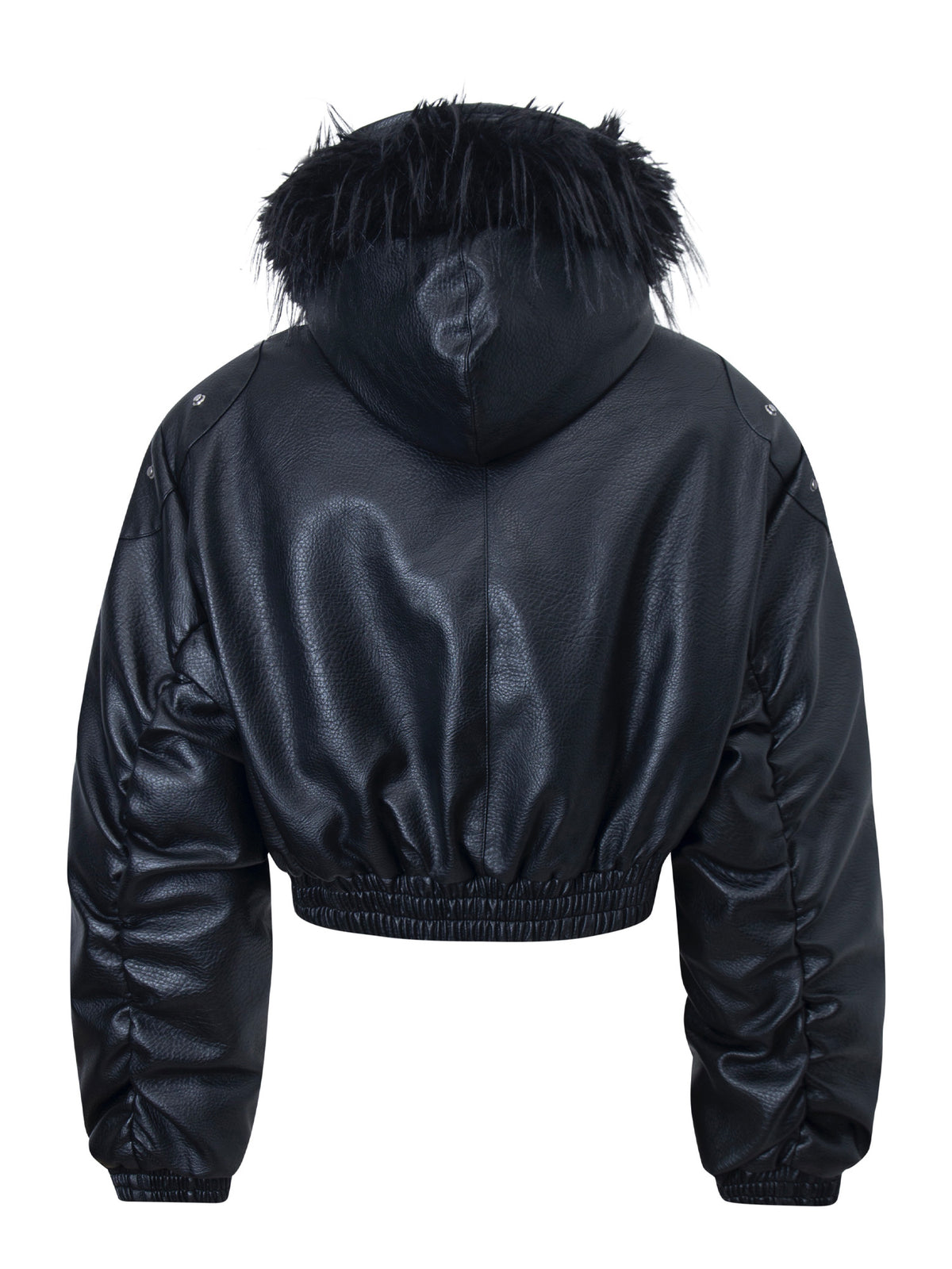 Detachable‑Fur‑Collar Ruched Hooded Thick Padded Jacket
