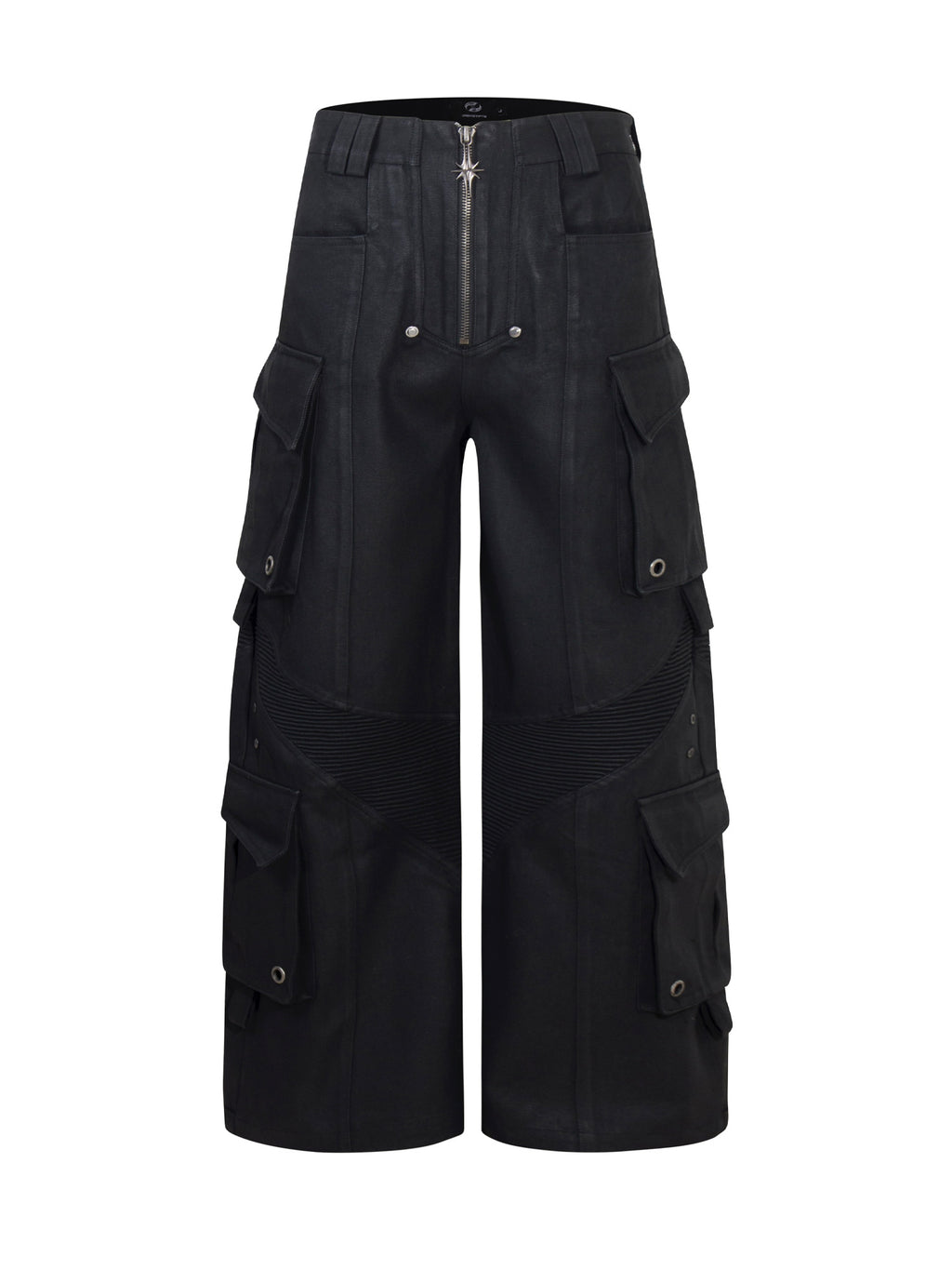 Waxed Structured Pocket‑Detailed Cargo Jeans