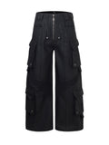 Waxed Structured Pocket‑Detailed Cargo Jeans