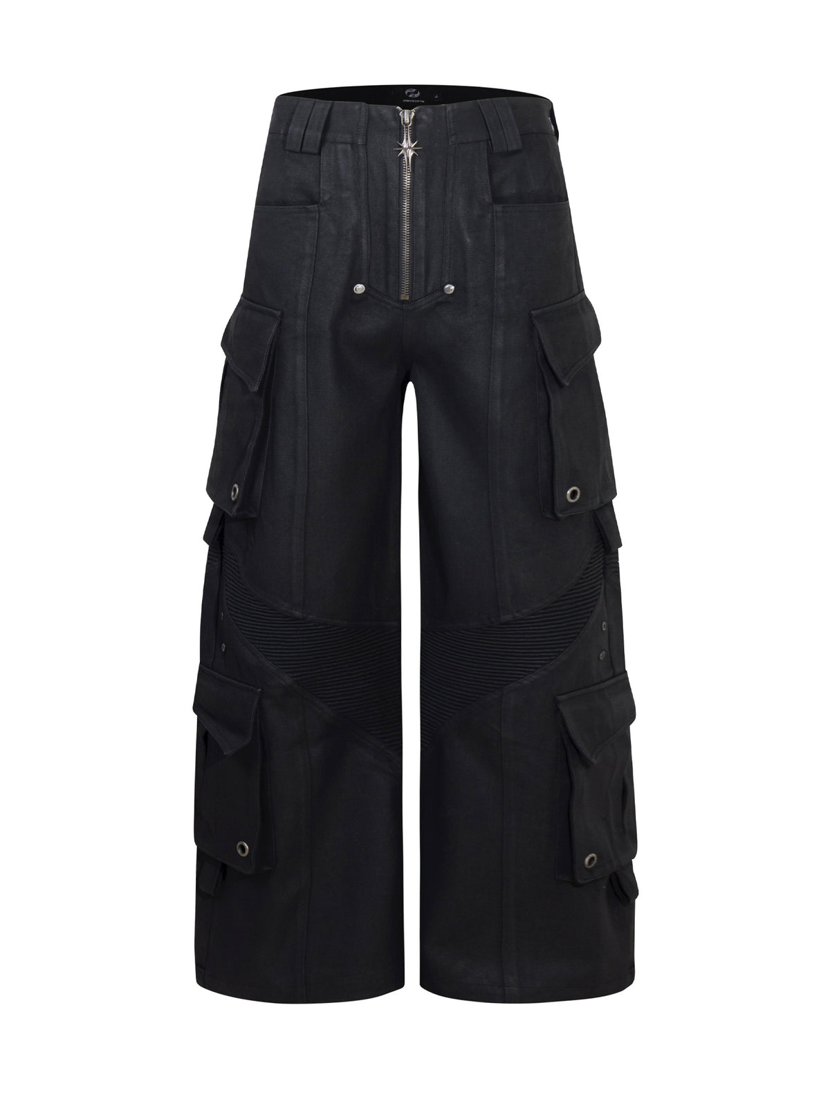 Waxed Structured Pocket‑Detailed Cargo Jeans