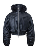 Detachable‑Fur‑Collar Ruched Hooded Thick Padded Jacket