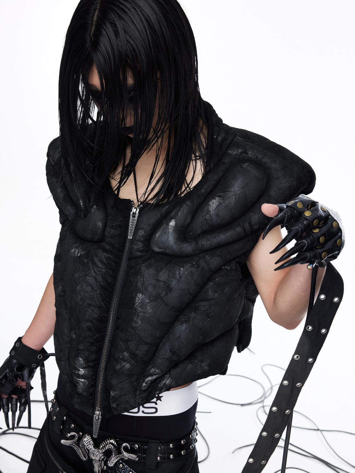Metallic Coating Paneled 3D Puffer Vest