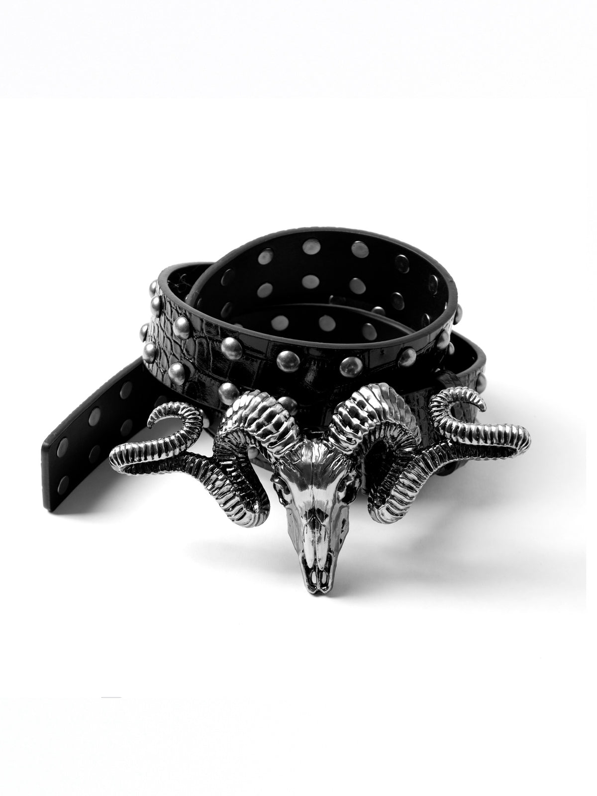 Skull‑Goat‑Head Studded Stone‑Textured Belt