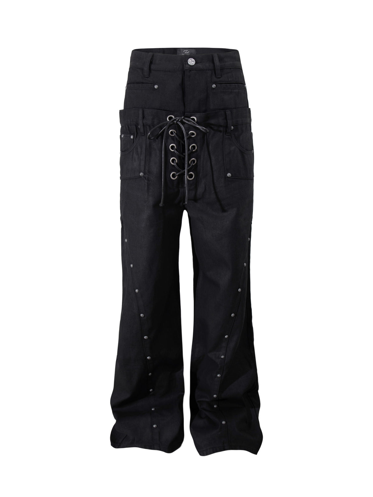 Dual‑Waist Waxed Studded Jeans