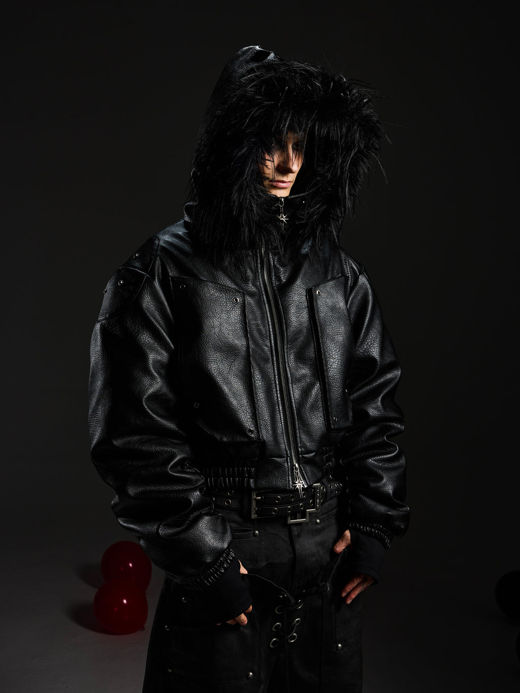 Detachable‑Fur‑Collar Ruched Hooded Thick Padded Jacket