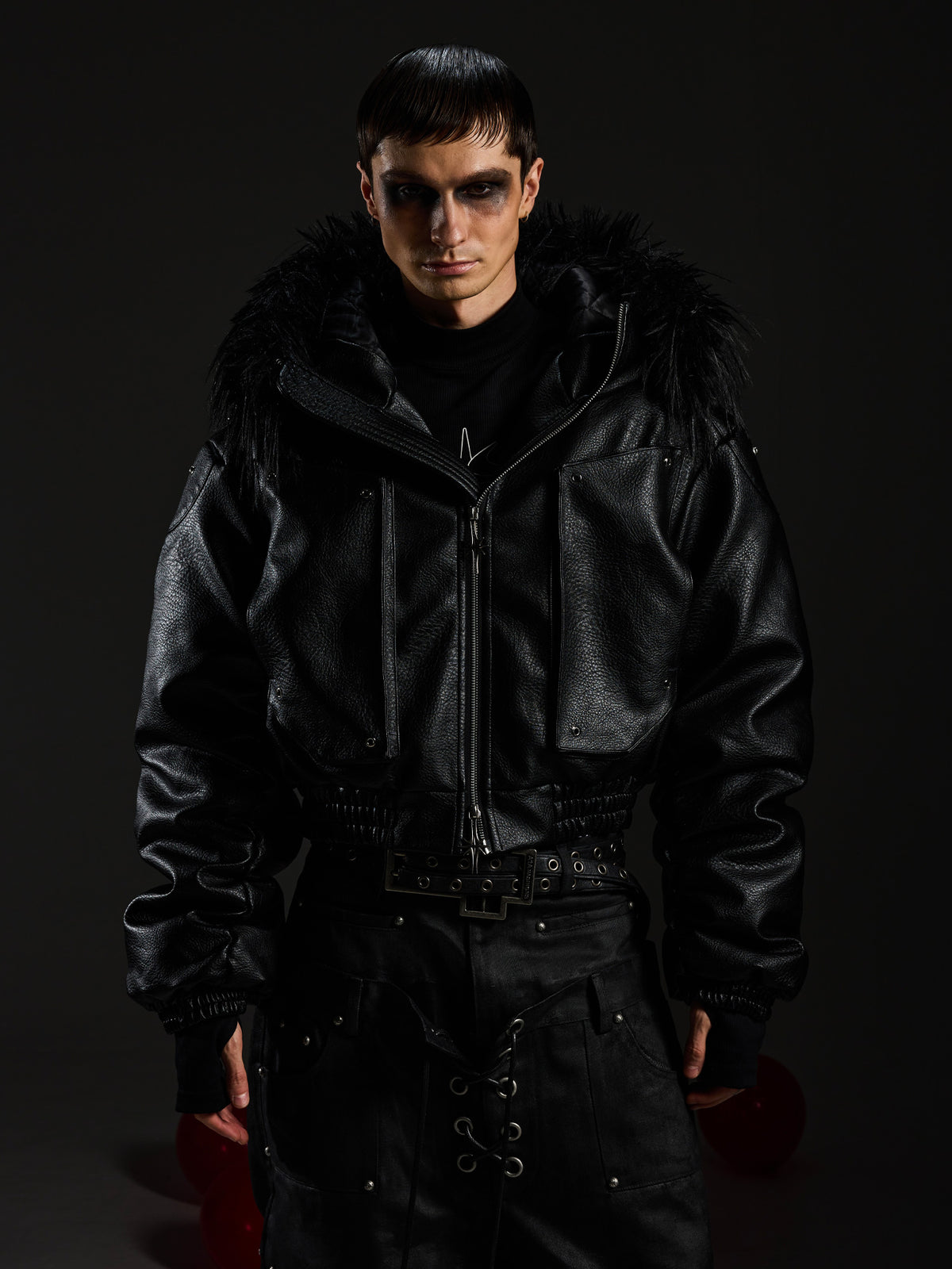 Detachable‑Fur‑Collar Ruched Hooded Thick Padded Jacket