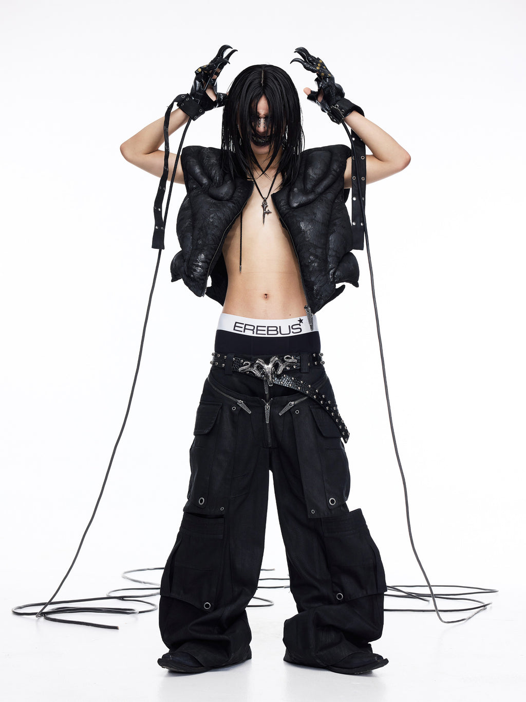 Detachable Skirt‑Overlay Dual‑Waist Waxed Wide‑Leg Jeans