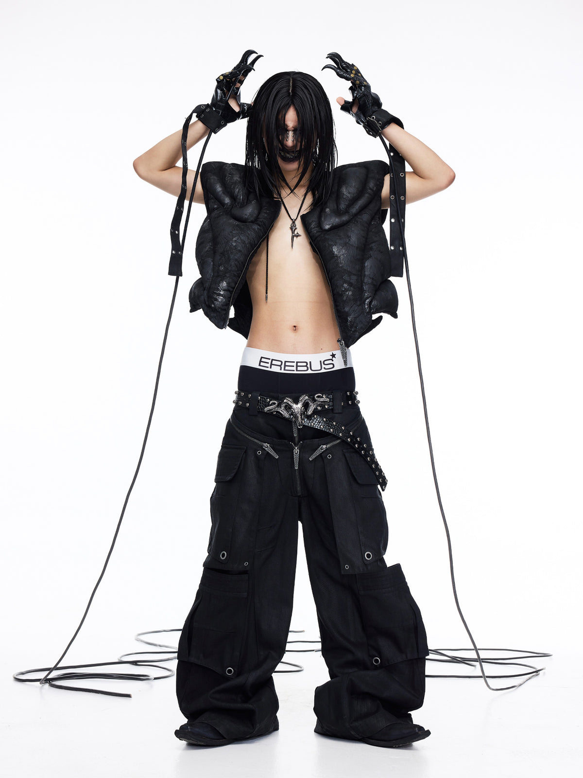 Detachable Skirt‑Overlay Dual‑Waist Waxed Wide‑Leg Jeans