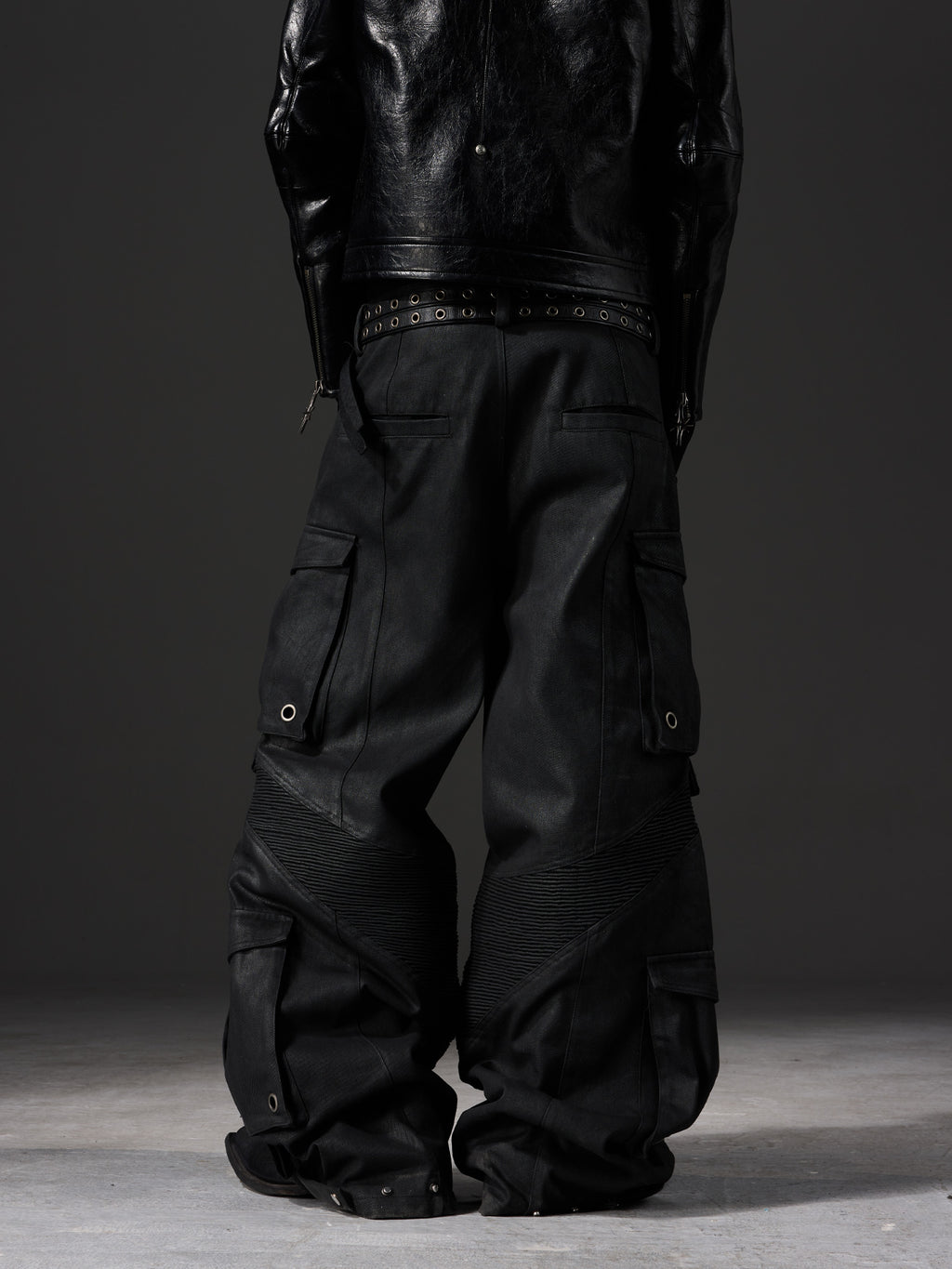 Waxed Structured Pocket‑Detailed Cargo Jeans