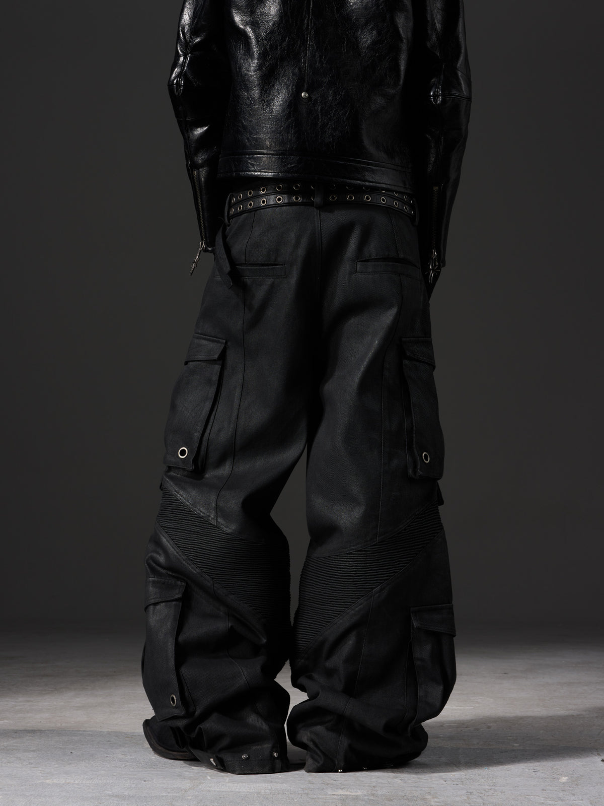 Waxed Structured Pocket‑Detailed Cargo Jeans