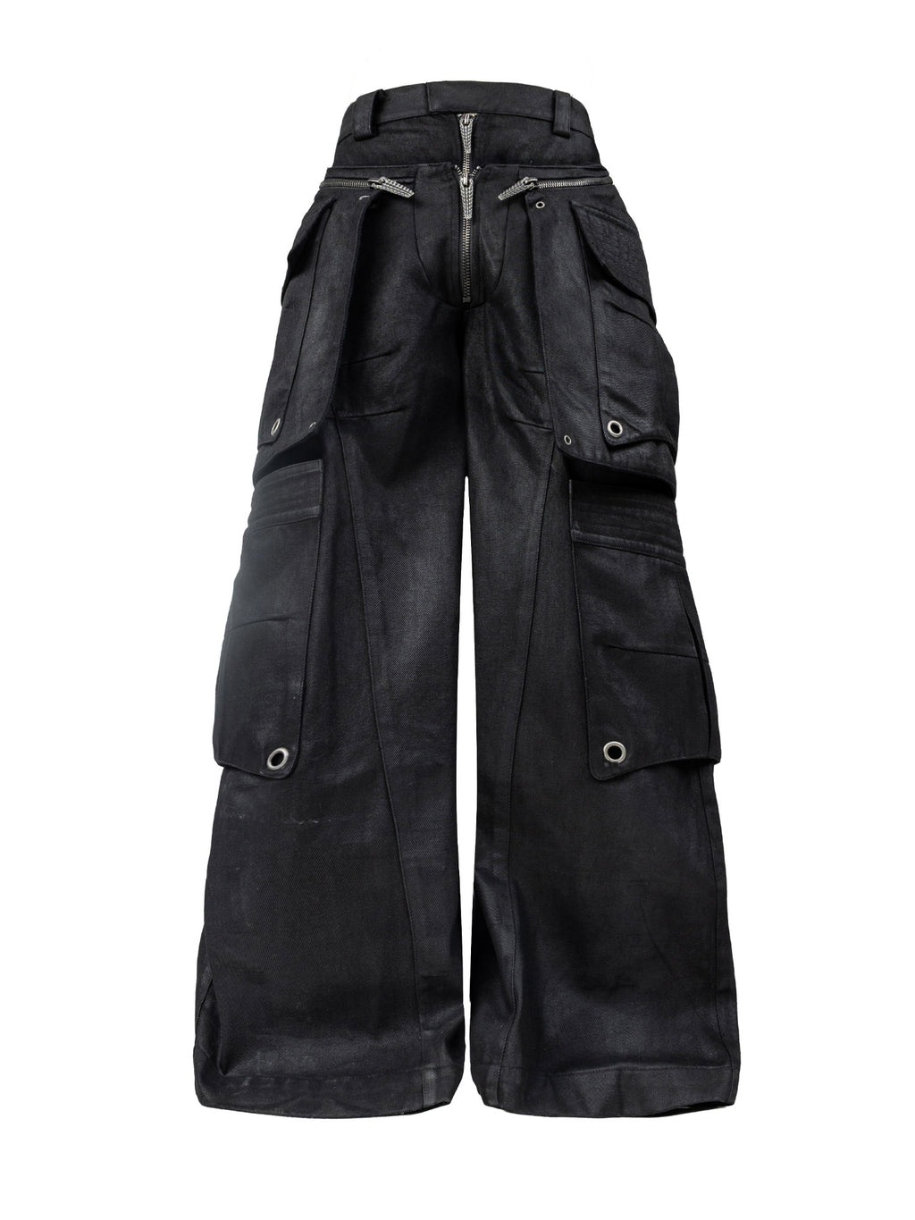 Detachable Skirt‑Overlay Dual‑Waist Waxed Wide‑Leg Jeans