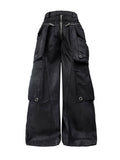 Detachable Skirt‑Overlay Dual‑Waist Waxed Wide‑Leg Jeans