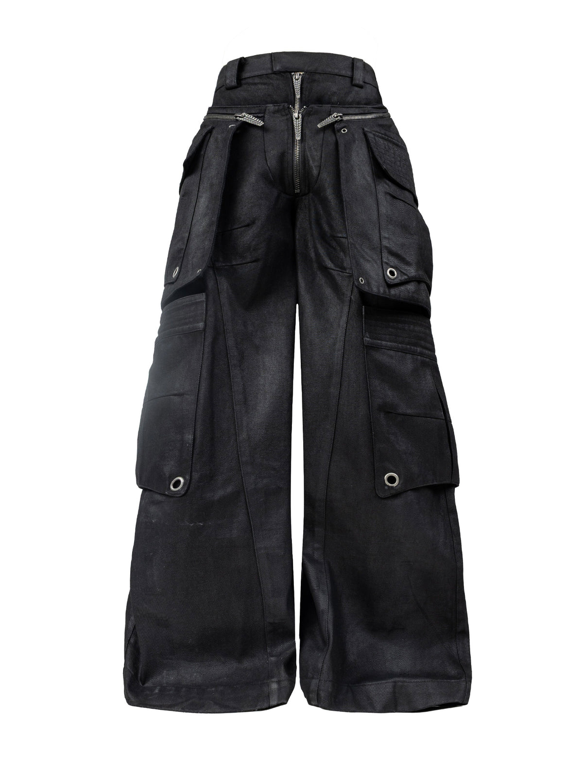 Detachable Skirt‑Overlay Dual‑Waist Waxed Wide‑Leg Jeans