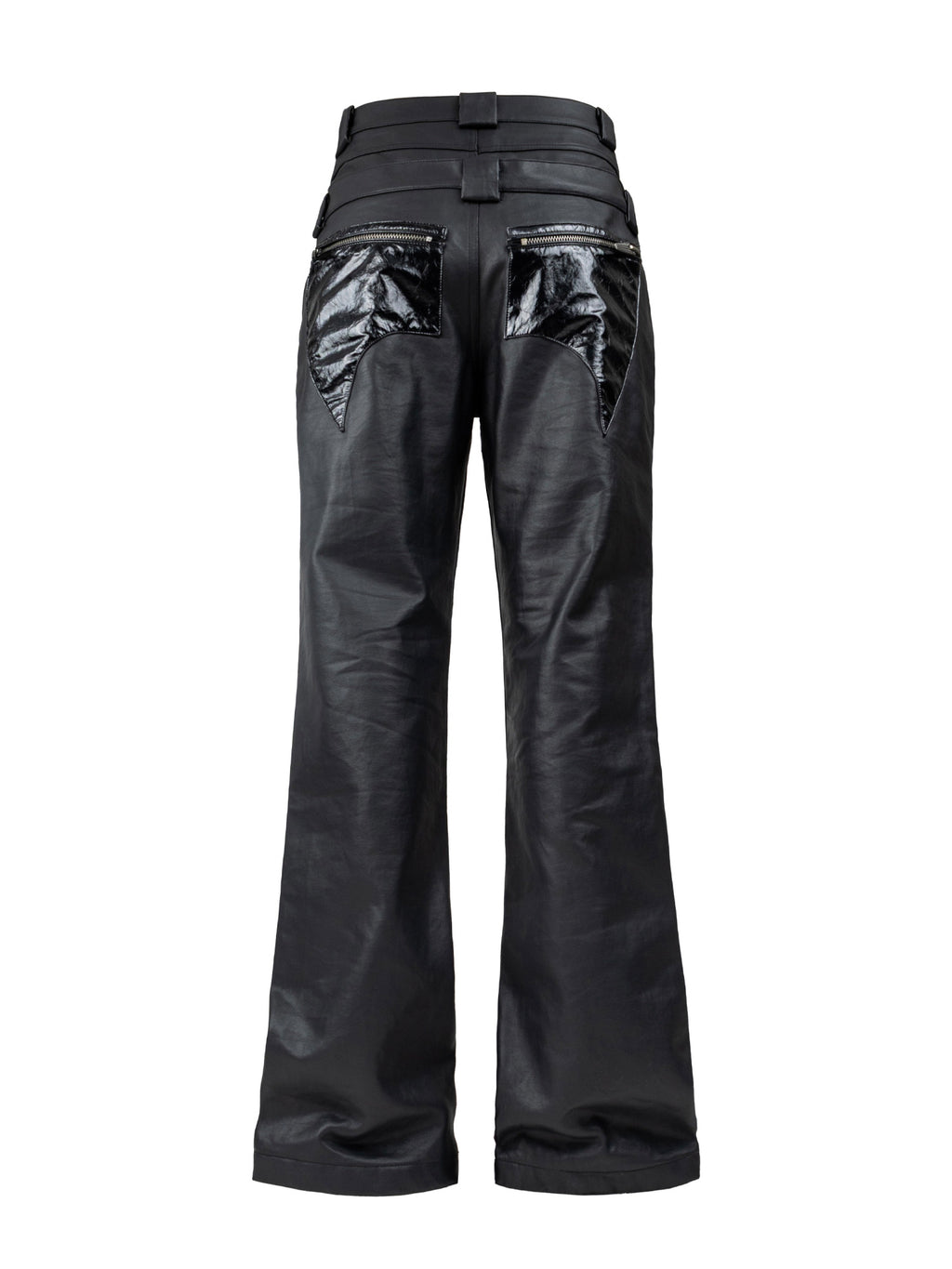 Coated Leather‑Paneled Multi‑Zip Straight‑Leg Jeans