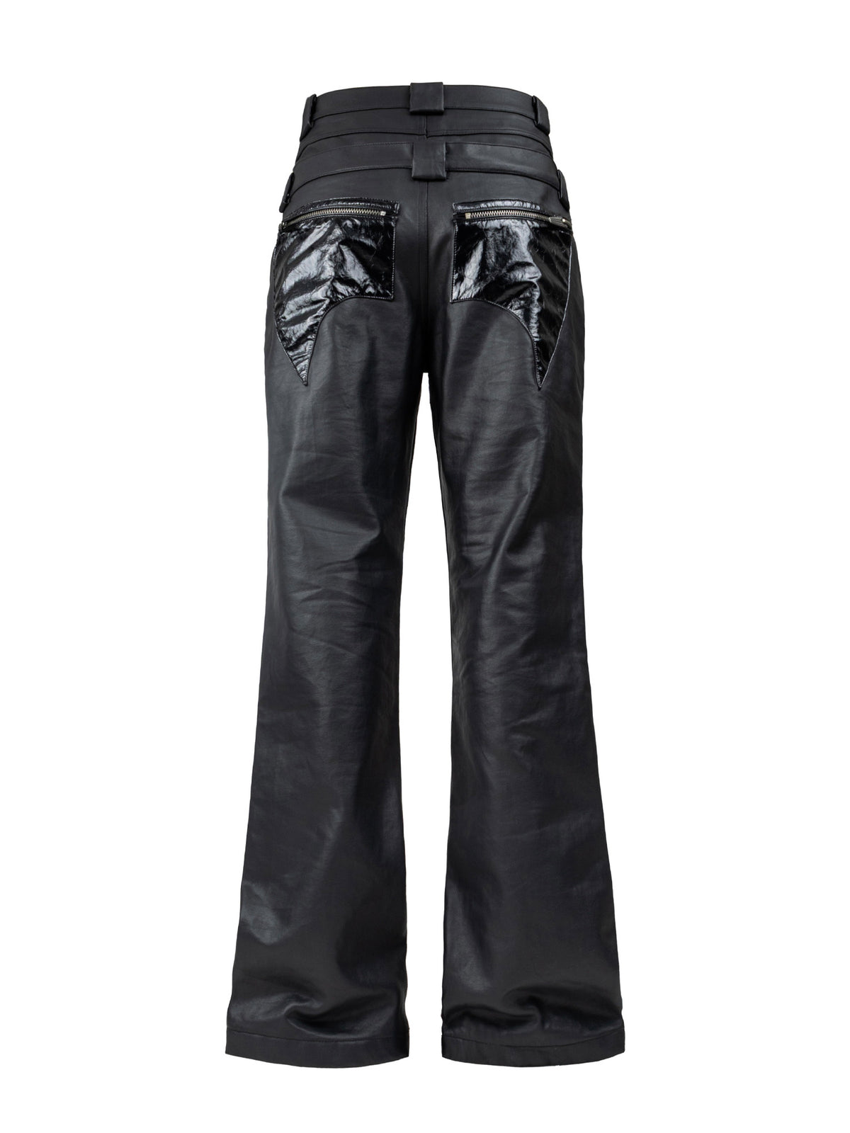 Coated Leather‑Paneled Multi‑Zip Straight‑Leg Jeans