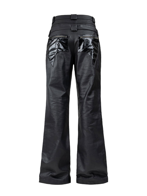 Coated Leather‑Paneled Multi‑Zip Straight‑Leg Jeans