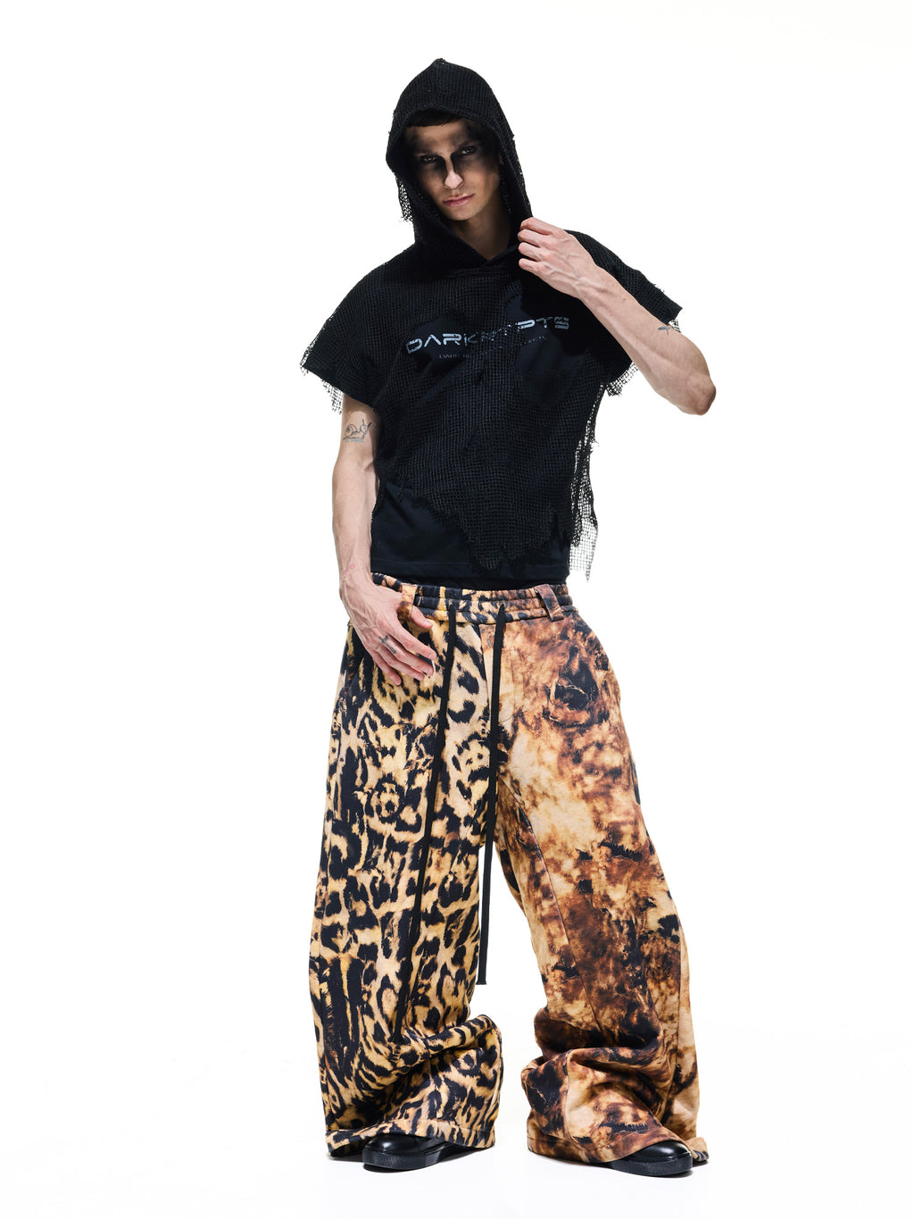 580g Asymmetric Distressed Leopard‑Print Sweatpants