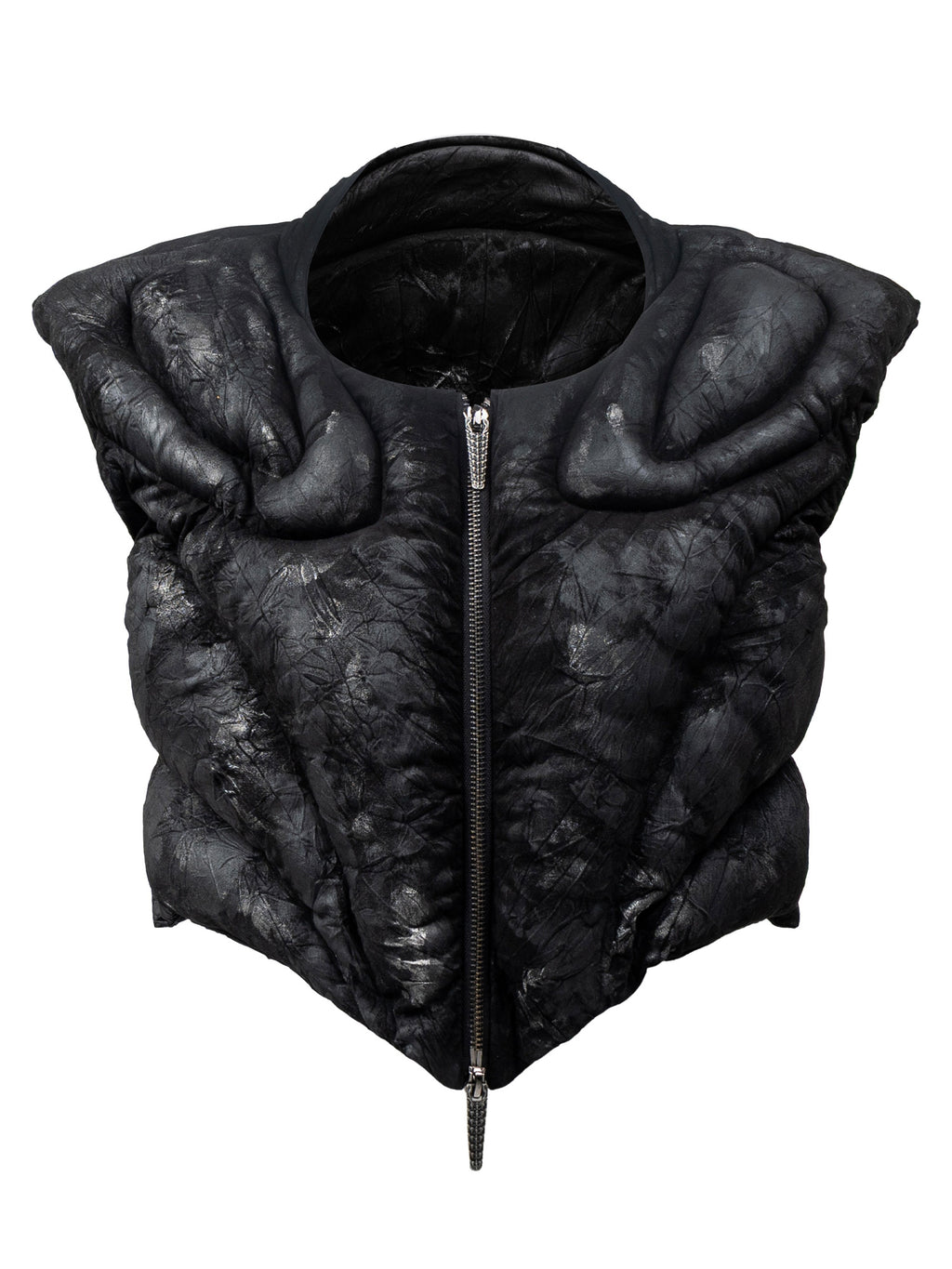 Metallic Coating Paneled 3D Puffer Vest