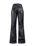 Coated Leather‑Paneled Multi‑Zip Straight‑Leg Jeans
