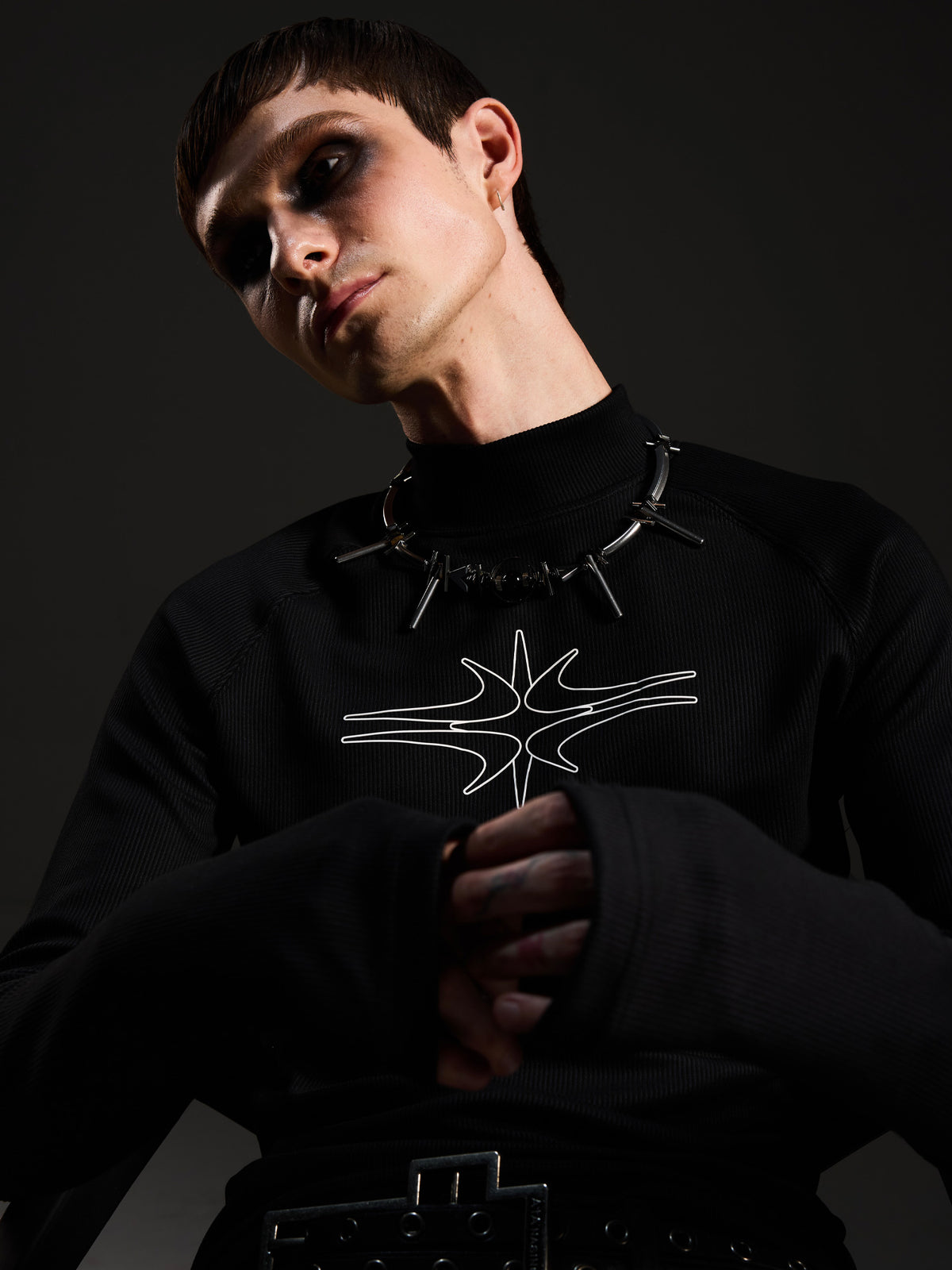 Stretchy Slim‑Fit Printed Turtleneck Long‑Sleeve Base Layer Top